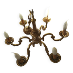 Ancien lustre 6 bras style louis xv en bronze dor