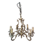 Ancien lustre 6 lumires bronze dor massif xixeme vintage