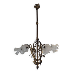 Ancien lustre en bronze 8 lumires, 128cms de h