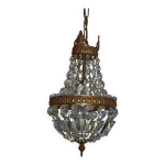 Ancien lustre suspension pampilles cristal et bronze