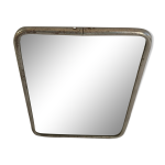 Ancien miroir barbier contour alu + trpied + fond marron dcoration vintage