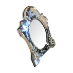 Ancien miroir vnitien biseaut dcor fleurs grav