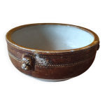 Ancien petit plat cramique verniss dcor ttes de lion - coupe cuisine mail marron