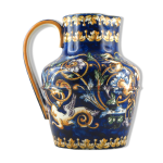 Ancien pichet / broc fa�ence de gien, renaissance, french ceramic / limoges / putti