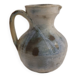 Ancien pichet pansu poterie vase grs cramique vernisse bleu gris vintage