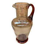 Ancien pichet verre soufflé transparent + anse & pied orange vintage Ancien pichet verre soufflé transparent + anse & pied orange vintage