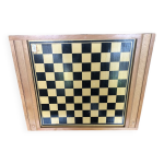 Ancien plateau double jeu de dames & petits chevaux en bois vintage #a782