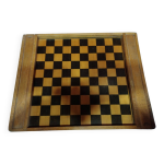Ancien plateau de jeu en bois : petits chevaux et jeu de dames