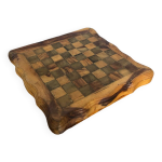 Ancien plateau jeu de dames checs solitaire domino en bois olivier brut