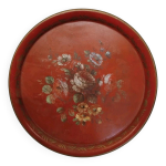 Ancien plateau rond en tle napolon iii - peinture fleur