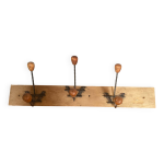 Ancien porte manteau mural bois + 3 patres fer forg & boule bois vintage