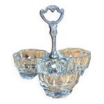 Ancien saleron en cristal et en metal argent condiments sel poivre