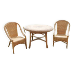 Ancien salon en rotin clair : table & 2 fauteuils Ancien salon en rotin clair : table & 2 fauteuils