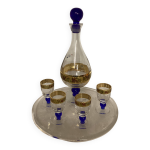 Ancien service de 4 verres  liqueur et sa carafe sur plateau cristal