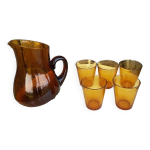 Ancien service a orangeade carafe verre souffl + 5 verres verico vintage #a680