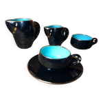 Ancien service petit djeuner magdalith cramique noire & bleue vintage #a517