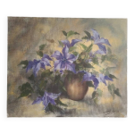 Ancien tableau ancienne huile sur toile nature morte vase de fleurs clmatites signe p. sorel