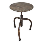 Ancien tabouret d'atelier en teck + fer forg�