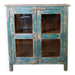 Ancien vaisselier en teck birman patine bleu - blanche d origine