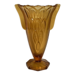 Ancien vase anses ailes de papillons verre moulé jaune art déco Ancien vase anses ailes de papillons verre moulé jaune art déco