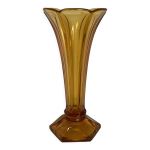 Ancien vase forme de fleur verre moul jaune art dco