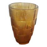 Ancien vase style art dco verre moul orange vintage #a696
