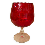 Ancien vase sur pied empoli verre rouge & transparent vintage