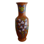 Ancien vase terre de fer lonchamp maux polychromes dcor floral - sign - 36 cm