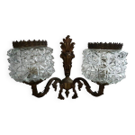 Ancienne applique double murale bronze superbe globe verre moul
