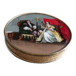 Ancienne boite ronde  dcor en fix sous verre