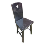 Ancienne chaise alsacienne montagne bois noir dossier forme ajour vintage #a662