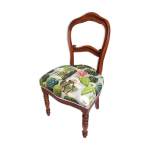 Ancienne chaise mdaillon revisite aux motifs de cactus