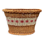 Ancienne corbeille - panier en osier et scoubidou tressé années 60 Ancienne corbeille - panier en osier et scoubidou tressé années 60