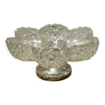 Ancienne coupe � fruit en cristal et verre moul�, pied en m�tal
