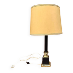 Ancienne lampe colonne n�oclassique en laiton dor� et noir et papier