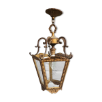 Ancienne lanterne 5 faces en bronze et verres gravs de style louis xvi en etat de marche