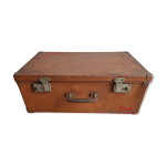 Ancienne malle militaire vintage orange en mtal