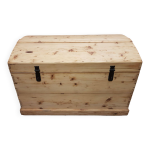 Ancienne malle de voyage bomb, en pin, dcap 98x60x65