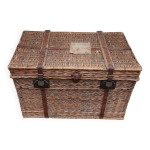 Ancienne malle de voyage vintage en rotin osier des annes 1900