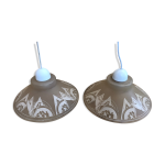 Ancienne paire suspension vianne verre moul + dcor + fil blanc vintage