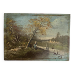 Ancienne peinture campagne franaise barbizon