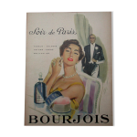 Ancienne publicité du parfum bourjois, soir de paris, années 50 Ancienne publicité du parfum bourjois, soir de paris, années 50