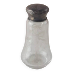 Ancienne saupoudreuse poudrier de table, en verre grav et argent massif, x