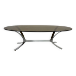 Ancienne table basse métal verre fumé design italien années 70 vintage Ancienne table basse métal verre fumé design italien années 70 vintage