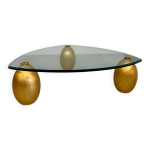 Ancienne table basse en verre pied dor� design italien des annees 80