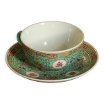 Ancienne tasse chinoise et sous tasse mun shou Ancienne tasse chinoise et sous tasse mun shou