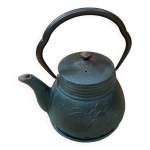 Ancienne thire japonaise en fonte verte dcor fleurs + support vintage