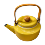Ancienne théière michael lax pour copco metal émaillé jaune + anse bois #b274 Ancienne théière michael lax pour copco metal émaillé jaune + anse bois #b274
