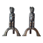 Anton prinner paire de chenets en bronze, modèle chaman, statuettes vi Anton prinner paire de chenets en bronze, modèle chaman, statuettes vi