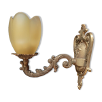 Applique abat jour pate de verre fleur support laiton dp 0222f056 ancien art
